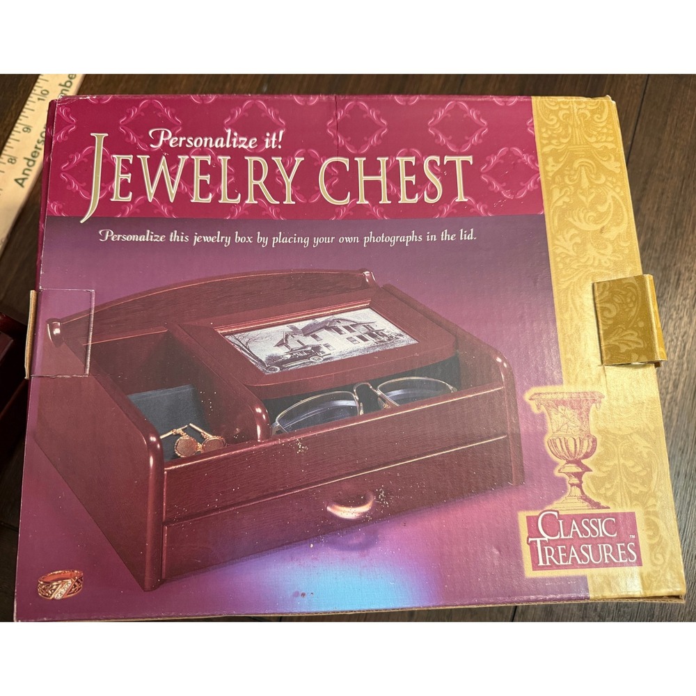 Classic Treasures Mahogany Finish Jewelry Chest Photo Frame Lid SAWJB901